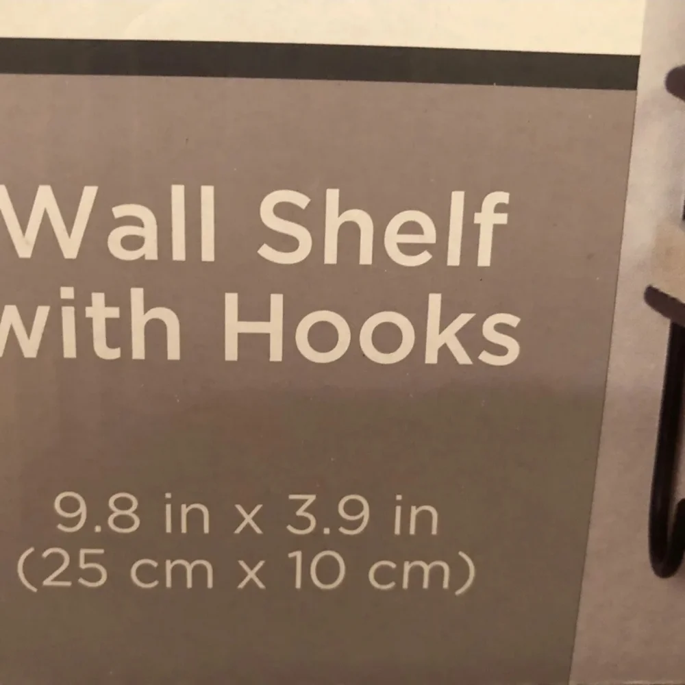 True Living 9” Metal Wall Shelf with 4 Hooks & Rail (9.8”x 3.9”) NEW